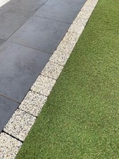 Garden edging border white bricks porcelain tiles granite concrete lawn grass