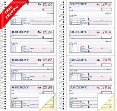 Money/Rent Receipt Book, 2-Part, Carbonless, 11 X 5.25 Inches, 4 Receipts/Page,