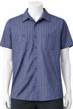 Red Kap Striped Work Shirt Short Sleeve Button Front Blue Gray Men  s Large