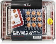 1028768 Commercial-Grade Bun Pan/Baking Sheet, Baking Mat, Cooling Rack Combo