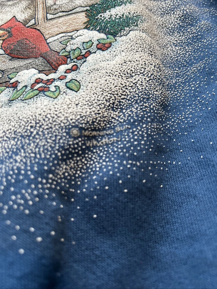 Sudadera De Colección Morning Sun Para Mujer XL Azul Gatos Cardenal Invierno Hecha en EE. UU. 90s Foto 3 de 4