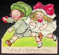 Grace Drayton Vintage Die Cut Valentine's Day Greeting Card Children Stand
