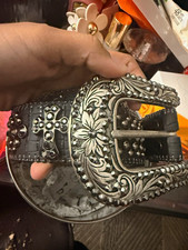 b.b.simon Men's Black Studded Belt Size 36 Adjustable Buckle Solid Pattern