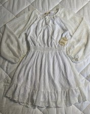 Altar’d State White Swiss Dot Dress Boho Long Sleeve Size L NWT