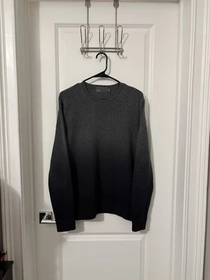 Vince Mens M Grey Ombre Dip Dyed Wool Cashmere Crewneck Sweater Elbow Patch