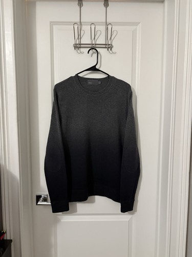 Vince Mens M Grey Ombre Dip Dyed Wool Cashmere Crewneck Sweater Elbow Patch