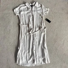 Naïf Dress Size L Lightweight Natural Beige Long Tunic Sleeve Belted Button Up