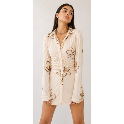 With Jean Andy Dress Chalk Flowers Womens Size Small Long Sleeve Button Front