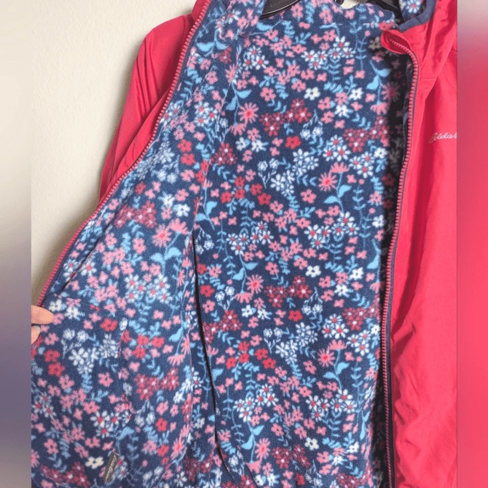 Eddie Bauer Berry Pink & Blue Reversible Fleece Hooded Jacket Coat Girls 10/12 M - Image 3 of 4