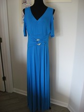 Liz Lang,Midi Dress,Turqoise Blue ,Short Slv,Shaping,Rayon/Spandex Knit,V Neck,L