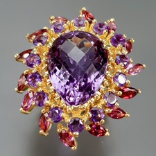 Handmade 14 ct Natural Amethyst Ring 925 Sterling Silver Size 8 /R438695