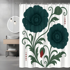 Floral Shower Curtain Dark Teal Green Botanical Print