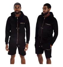 Mens Black and Gold Hoodie and Shorts Set Casual Outfit