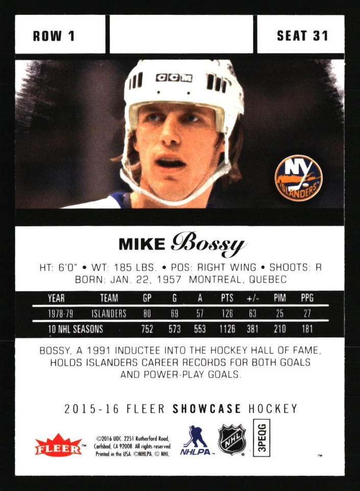 Mike Bossy 2015-16 Fleer Showcase #31 HOCKEY Card - Image 2 of 2