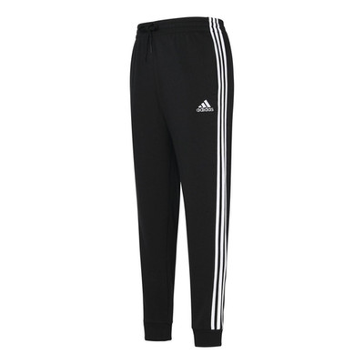 adidas Essential French Terry Tapered Cuff 3 Stripes Black Pants GK8831 Men's L