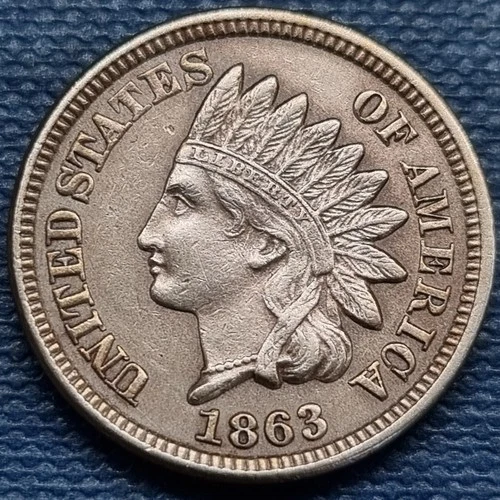 1863 Indian Head Cent 1c AU+++ High Grade #100352