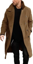 Mens Double Breasted Trench Coat Notched Lapel Business Casual Long Winter Overc