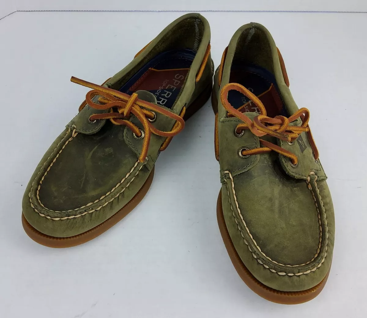 Sperry Top Sider Men s Green Leather Deck Boat Shoes Size 7M