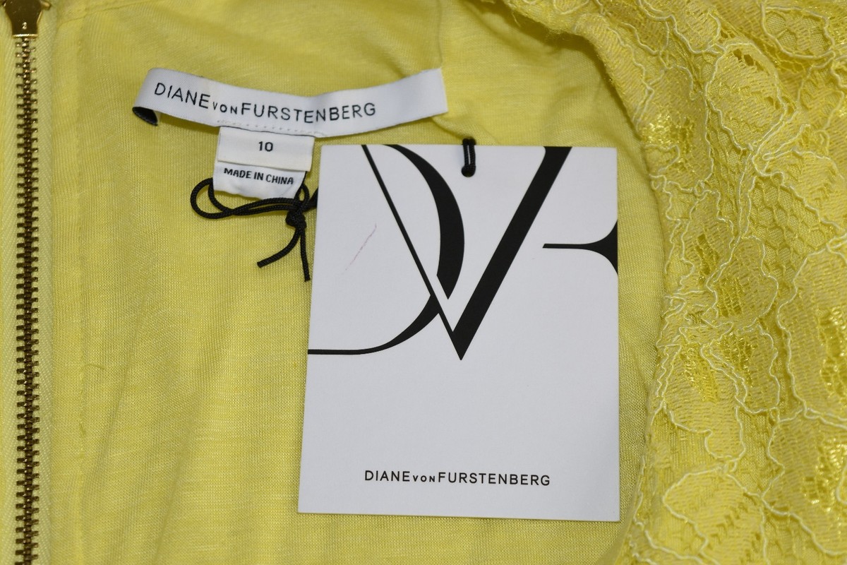 Robe Cocktail Diane Von Furstenberg - Dentelle Jaune Limoncello - Taille 8 - Neuve Avec étiquette