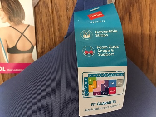 NWT HANES G565 WIRE FREE NO SHOW COMFORT Large Blue BRA CONVERTIBLE STRAP (C4-33 - Picture 3 of 8