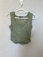 Pretty Little Thing Women's Crop Corset Style Tank Top Size 8 Khaki