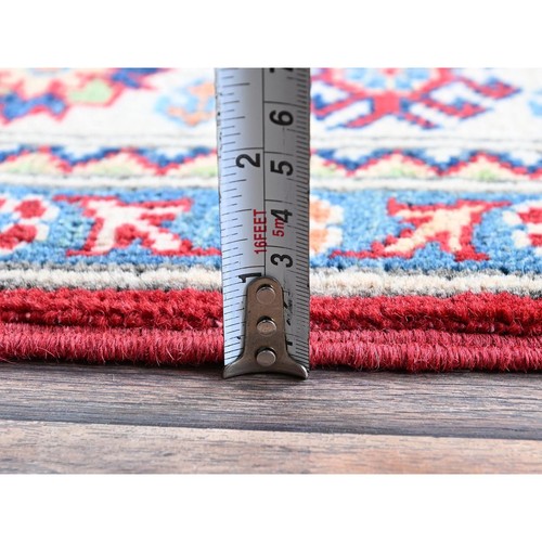 4 Fuß x 5 Fuß 8 Zoll Arsenal roter Kasak mit geometrischem Design handgeknüpfter weicher Wollteppich R354 - Bild 6 von 7