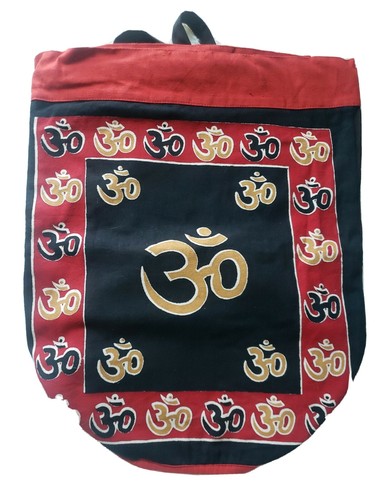Heavy Cotton Yoga Gym Back Pack, OM Design Red and Black World Shipping