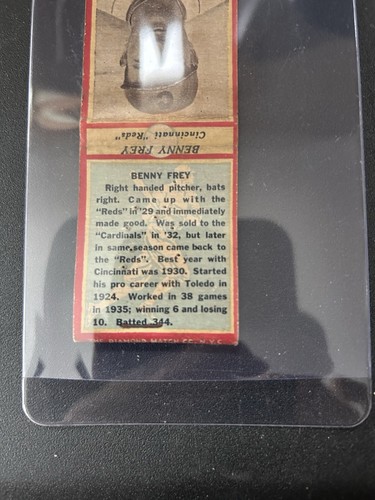 Vintage 1934 Diamond Match Benny Frey Cincinnati Reds - Picture 2 of 3