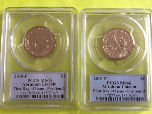 2010 ABRAHAM LINCOLN P&D PCGS MS 66 FDOI POSITION A&B 4-COIN BUSINESS DOLLAR SET - Picture 4 of 7