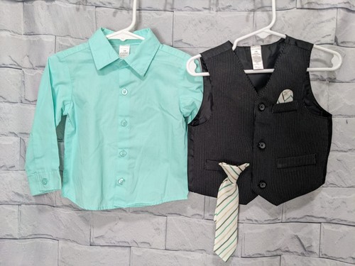 Camisa, chaleco y corbata George Boys infantil verde menta negra con rayas blancas - Imagen 2 de 17