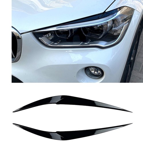 For BMW X1 F48 2016 2017-2021 Gloss Black Front Headlight Eyelid Eyebrow Trim