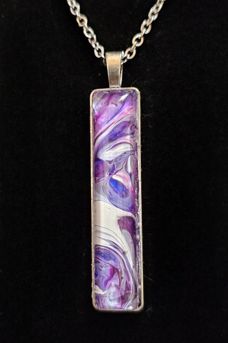 Artisan Purples And White Necklace Approx 22"Stainless Steel Chain - Picture 2 of 4