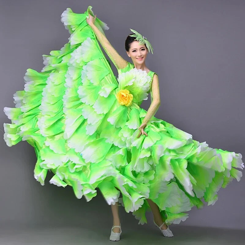big swing skirt Women flower costume dance dress stage dance