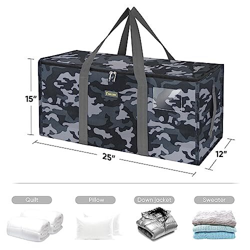 Extra Large Storage Tote with Zippers & Carrying 1-Pack Grey Camouflage - Foto 4 di 7
