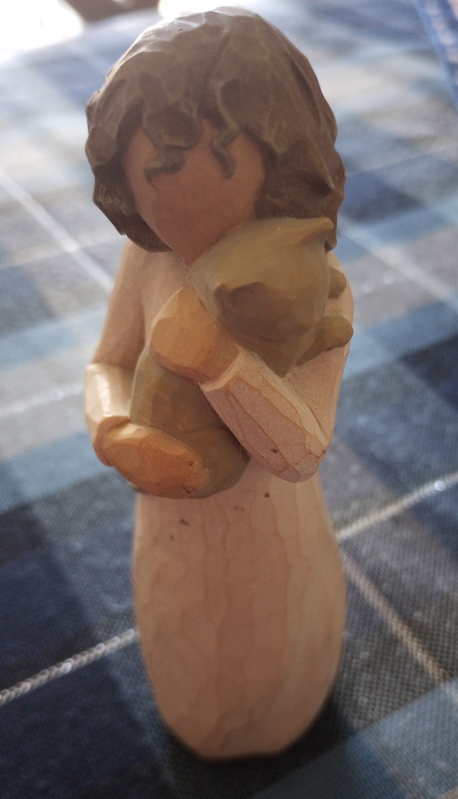Willow figurine without wings with flaws-angel of friendship (holding a kitten)