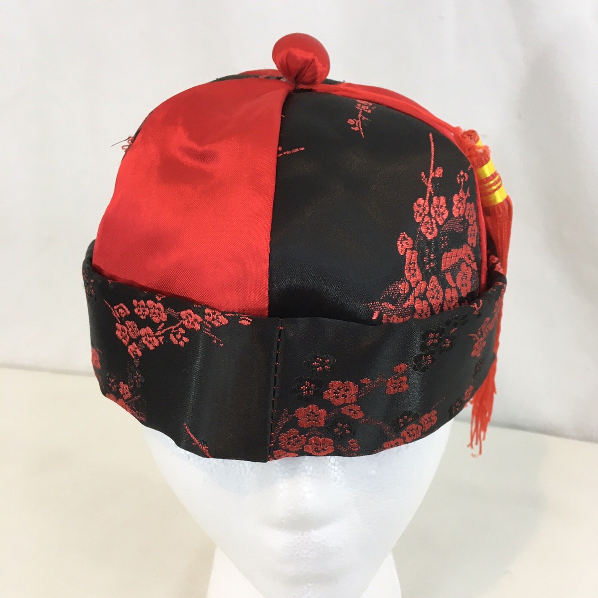 Vtg Chinese Red Black Tassel Beanie Hat | eBay