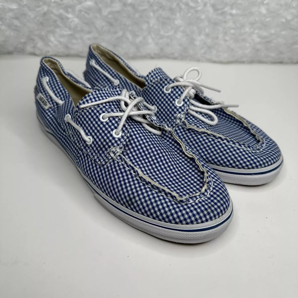 VANS Women s Blue Gingham Zapato Lo Slip On Boat Shoes Sneakers