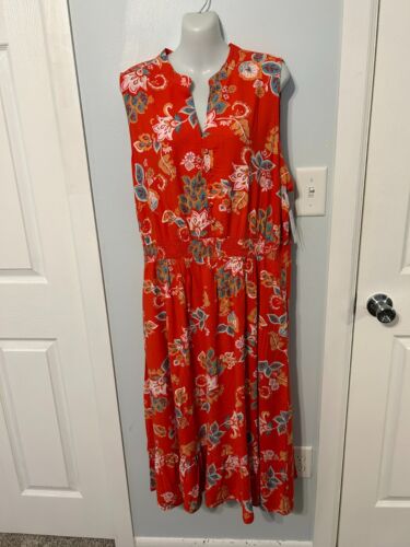 NWT Croft & Barrow Red/Coral Paisley Multi Sleeveless V-Neck Woven Dress Size XL