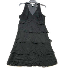 Beautiful ANN TAYLOR Black Fringe Layer A-Line Dress Sleeveless Lined Sz 8