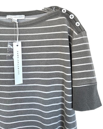 Jane & Delancey Women's Blouse Top Boat Neck Short Sleeve Size L Brown Striped - Picture 4 of 8