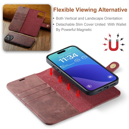 2-in-1 Removable Magnetic Leather Wallet Case Cover For iPhone 16 15 14 13 12 11 - Picture 48 of 57