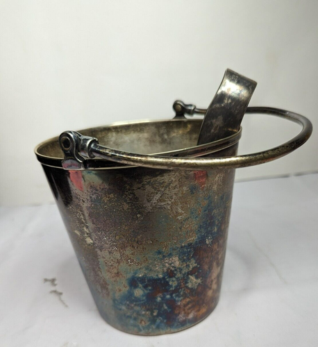 Vintage Used Silver Plated Initialed D Handled Ice T & T Bucket & Thongs - Picture 5 of 14