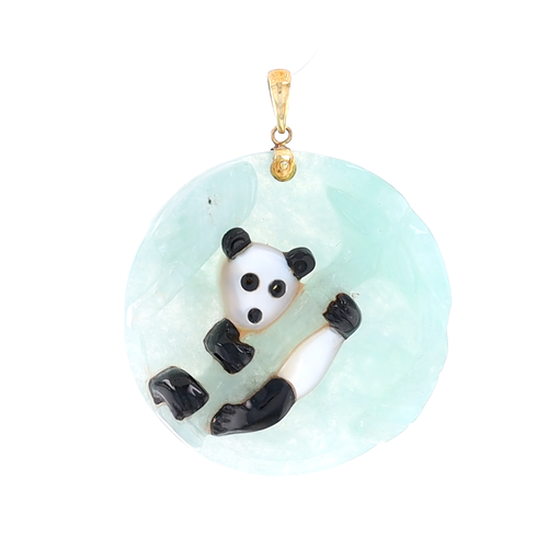 Panda Colgante - 14k Oro Tallado Jadeíta, Nácar, & Negro Nefrita Jade - Vídeo 1 de 1