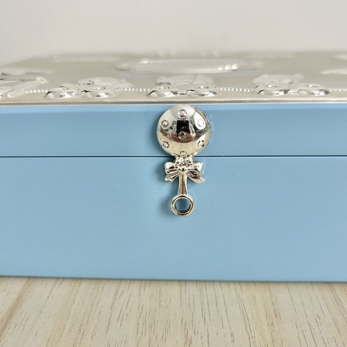 Blue Baby Keepsakes Box Shudehill Giftware Silver Top Memory - Picture 5 of 12