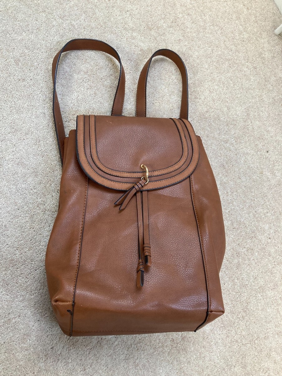 ACCESSORIZE BROWN FAUX LEATHER BACKPACK RUCKSACK HANDBAG WORK BAG
