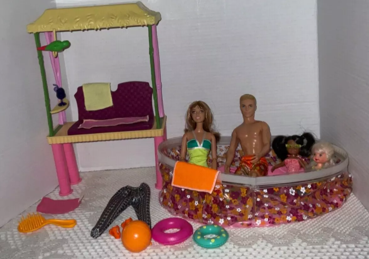 2007 Barbie Tiki Bar Pool Barbie Style Summer Ken Kelly Friend