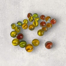 Lot of 25 Vintage 1950s Orange, Red And Yellow Glass Marbles Corn Husk