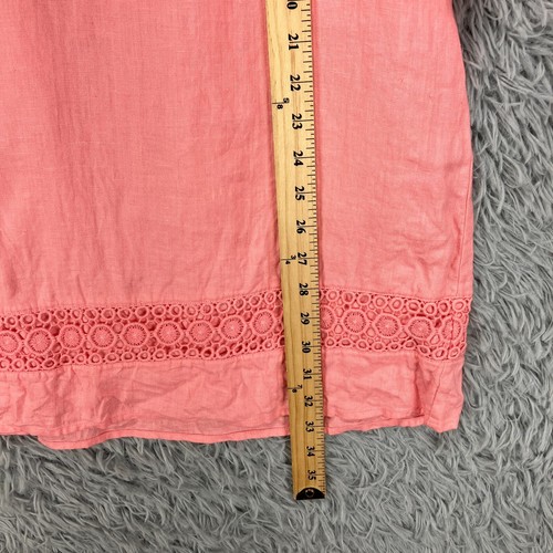 Crown & Ivy Linen Shift Dress Women's S Coral Preppy Bell Sleeve Crochet Beach - Picture 4 of 10