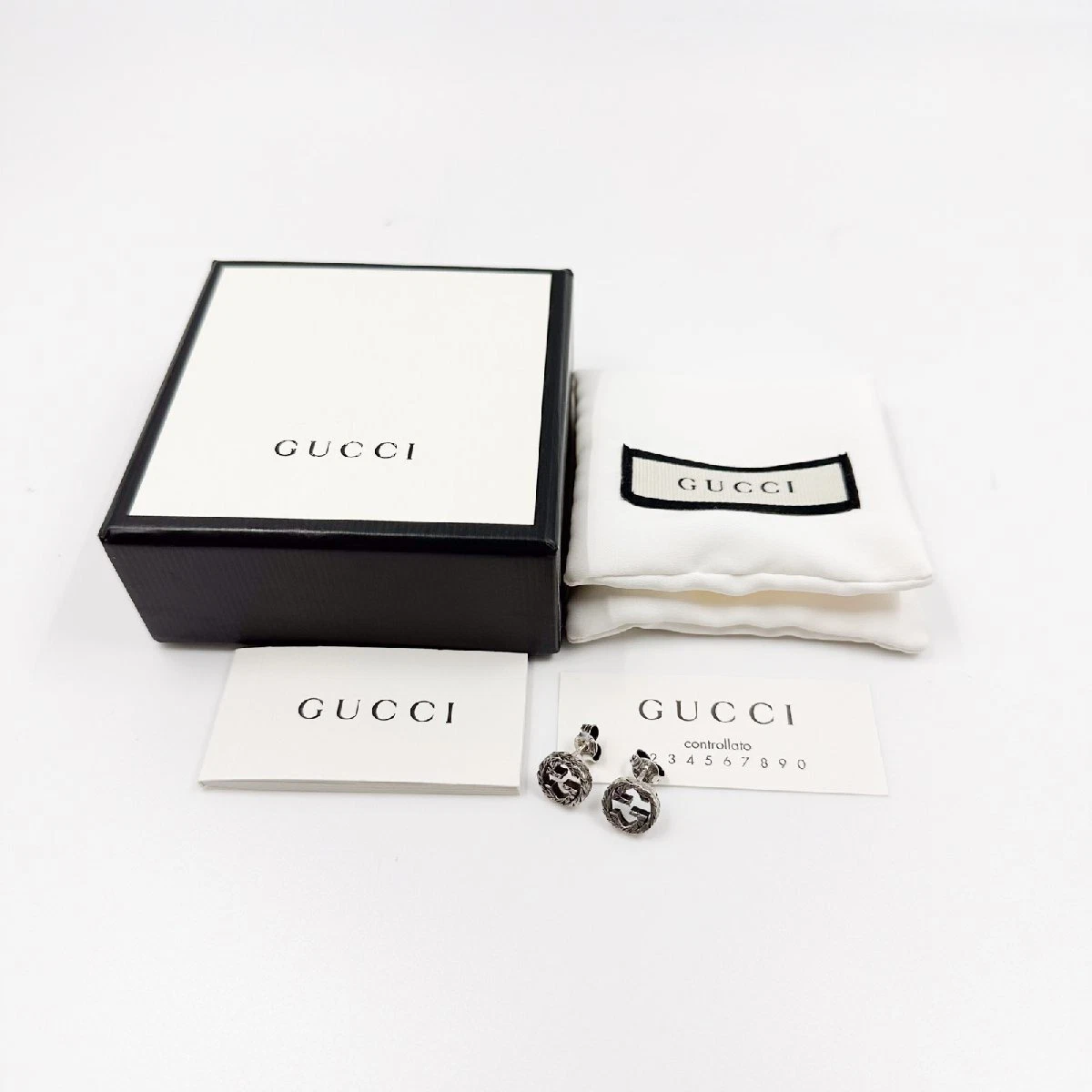 Boucles d'oreilles GUCCI imbriquées G argent sterling arabe SV925 accessoires pour femmes