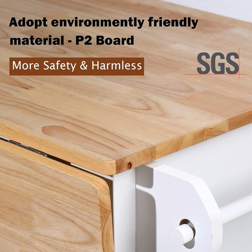 Drop-Leaf Kitchen Island Trolley Cart Wood Storage Cabinet w/ Drawers/Towel Rack - Picture 7 of 8